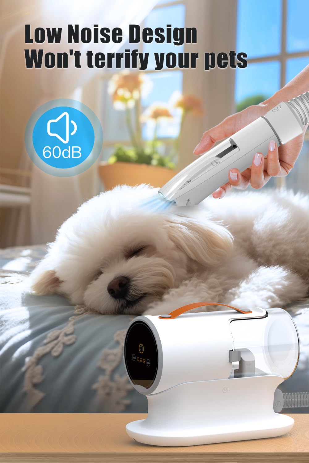 FIXR Dog Vacuum for Shedding Grooming, 12000pa Suction Dog Hair Vacuum, Pet Vacuum Grooming Kit with 2l Dust Cup, Low Noise, 3 Levels, 5 Grooming Tools