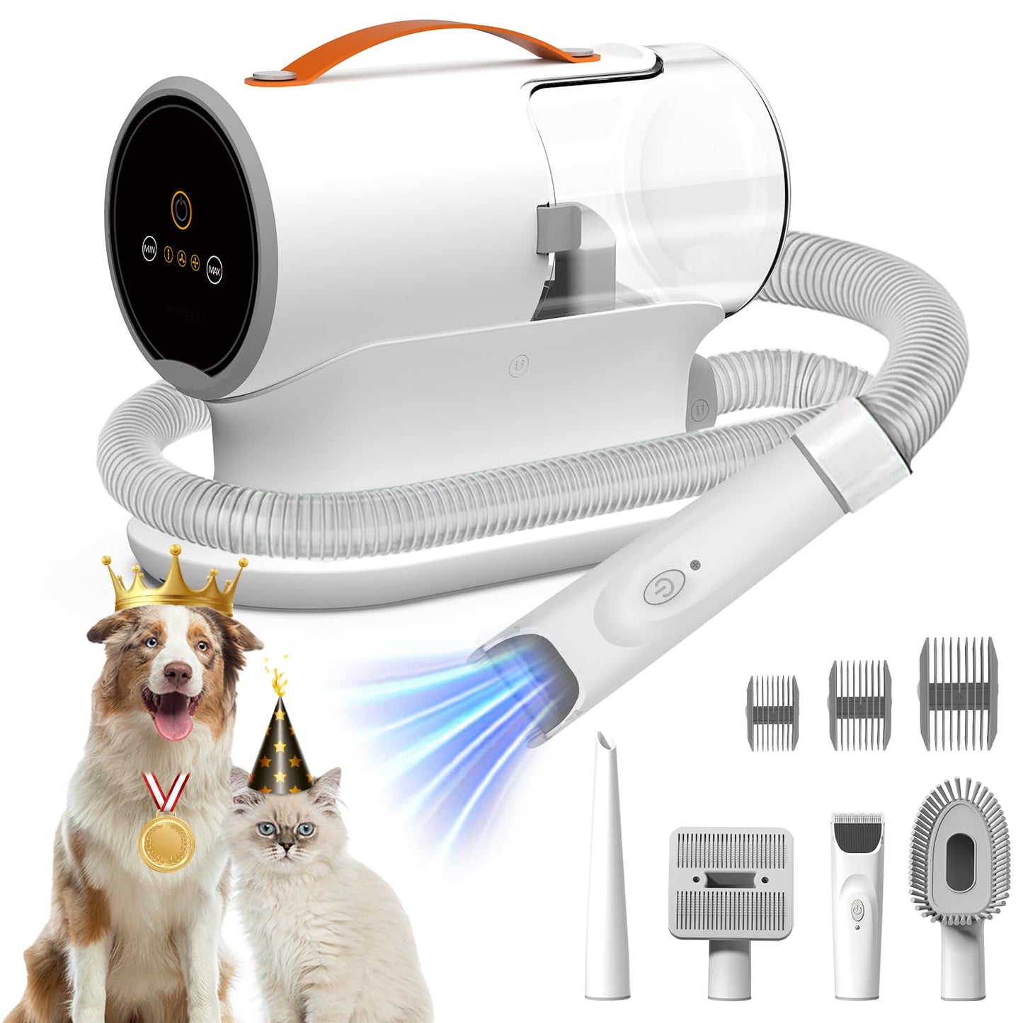 FIXR Dog Vacuum for Shedding Grooming, 12000pa Suction Dog Hair Vacuum, Pet Vacuum Grooming Kit with 2l Dust Cup, Low Noise, 3 Levels, 5 Grooming Tools